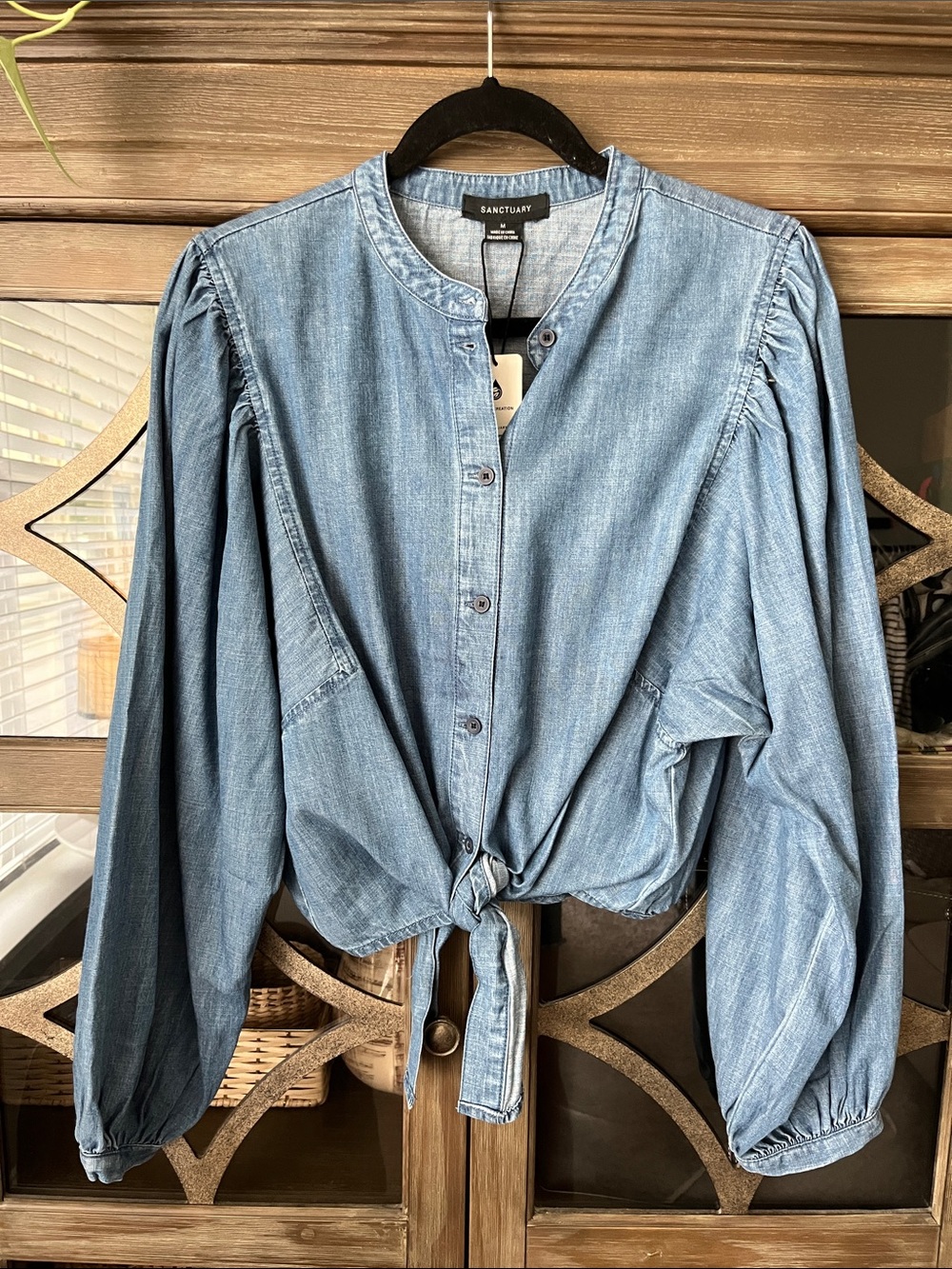 Sanctuary Chambray Denim Tie-Front Button-Down Shirt